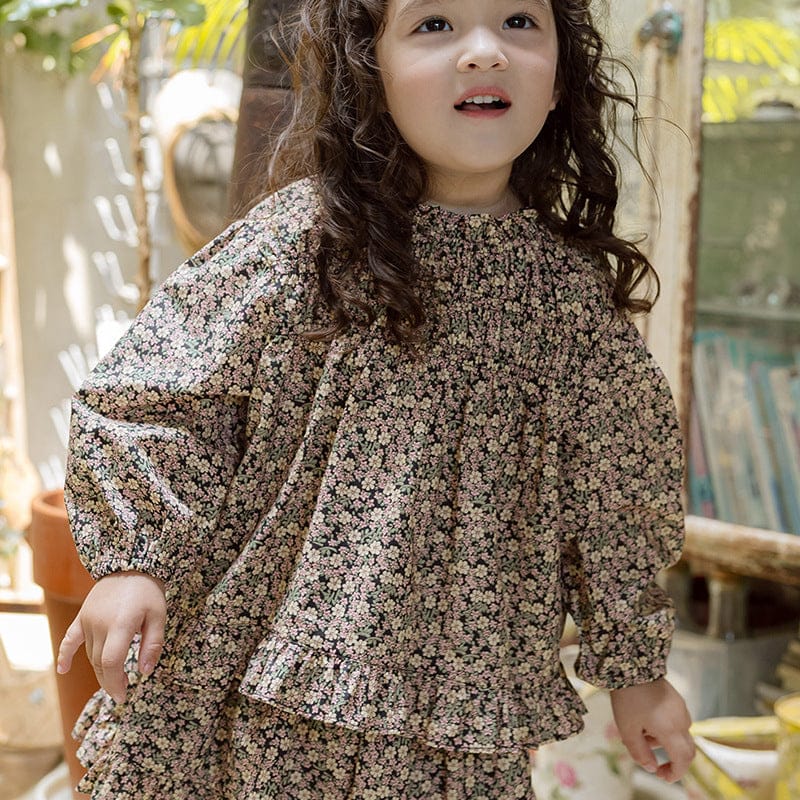 長袖シャツ・ブラウス キッズトップス フラワープリントフリル長袖チュニックブラウス【mh0009068】