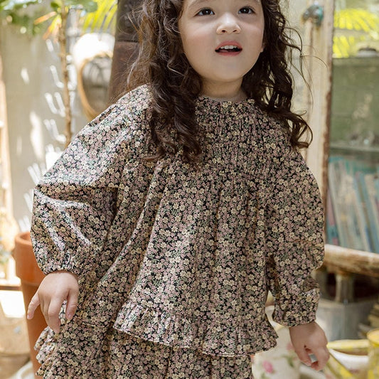 長袖シャツ・ブラウス キッズトップス フラワープリントフリル長袖チュニックブラウス【mh0009068】