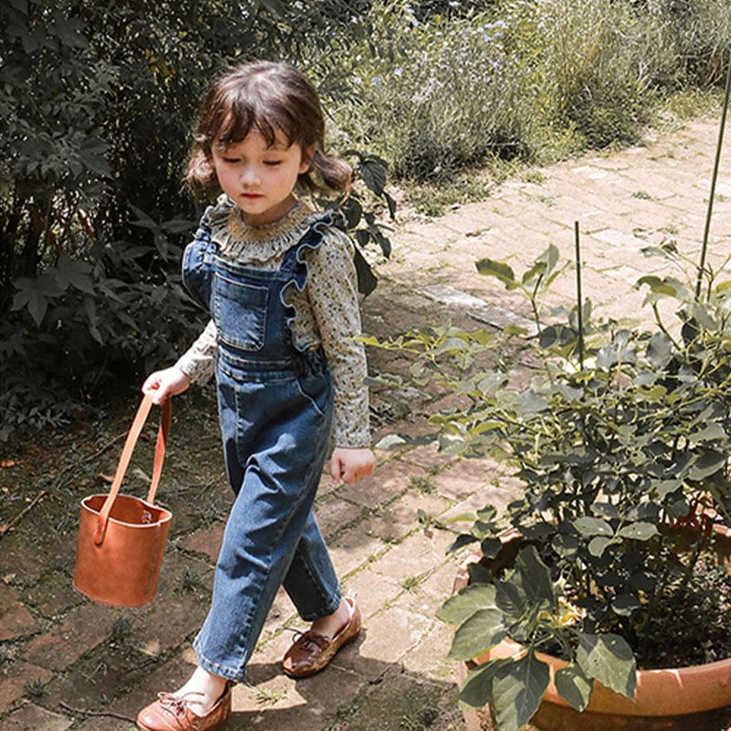 オーバーオール キッズオーバーオール デニムフリルサスペンダージャンプスーツサロペット【mh0009069】