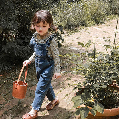 オーバーオール キッズオーバーオール デニムフリルサスペンダージャンプスーツサロペット【mh0009069】