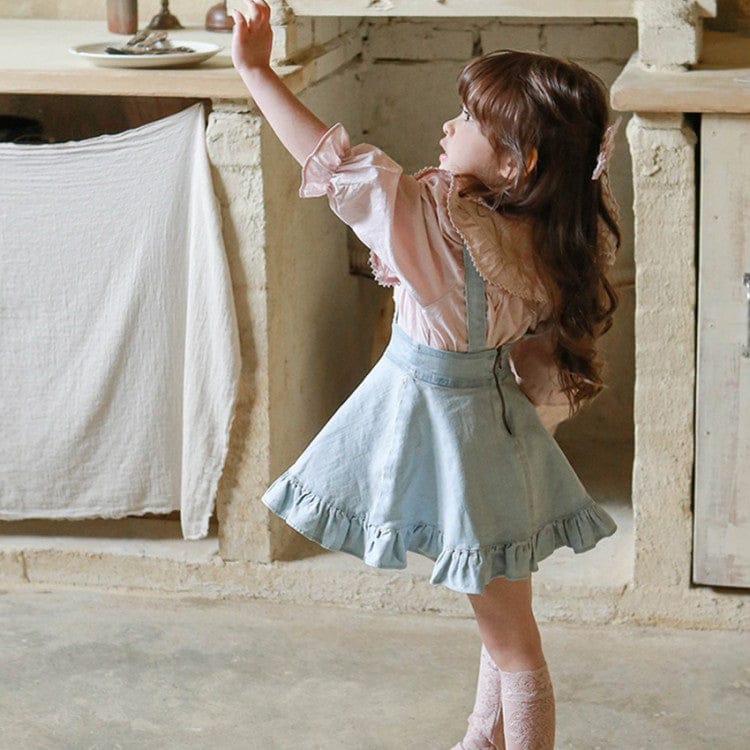 スカート キッズスカート デニムフリルサスペンダースカート【mh0009072】