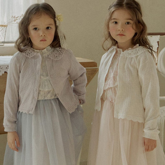 カーディガン・パーカー キッズカーディガン レース襟長袖ニットカーディガン【mh0009073】