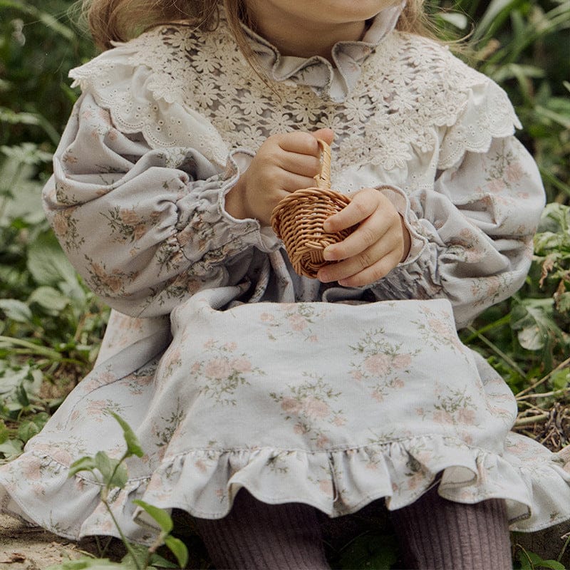 長袖ワンピース キッズワンピース レースショールフラワープリントガーリー長袖ワンピース【mh0009076】