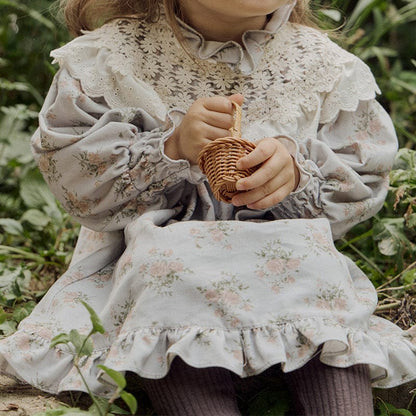 長袖ワンピース キッズワンピース レースショールフラワープリントガーリー長袖ワンピース【mh0009076】