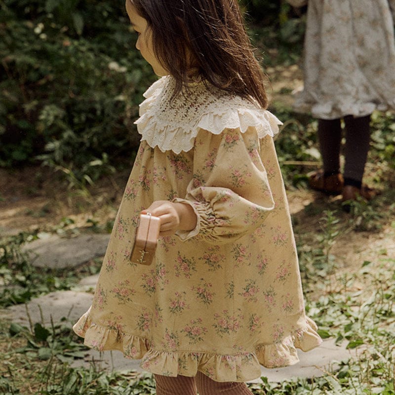 長袖ワンピース キッズワンピース レースショールフラワープリントガーリー長袖ワンピース【mh0009076】