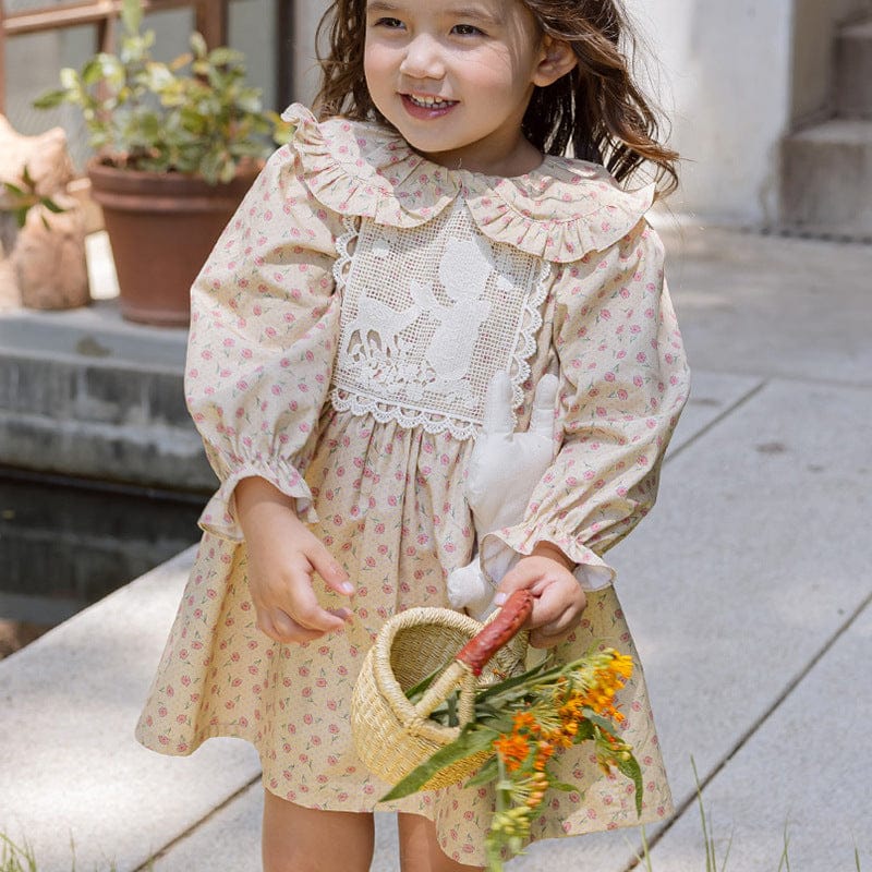 長袖ワンピース キッズワンピース クロシェビブフリルドッキング長袖ワンピース【mh0009079】