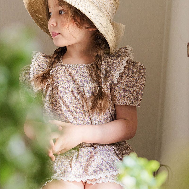 半袖シャツ・ブラウス フラワープリントバタフライフリル半袖パフスリーブブラウス【mh0009628】