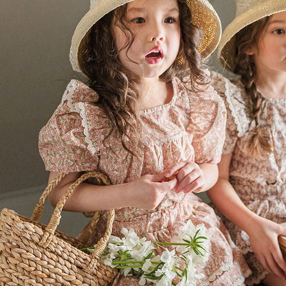 半袖シャツ・ブラウス フラワープリントバタフライフリル半袖パフスリーブブラウス【mh0009628】