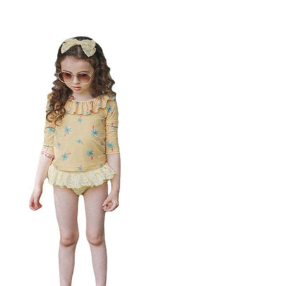 ベビー用水着 ガールズ水着 ラッフルフリルレース長袖セパレート スイムウェア【mh0009630】