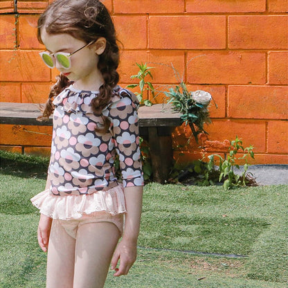 ベビー用水着 ガールズ水着 ラッフルフリルレース長袖セパレート スイムウェア【mh0009630】