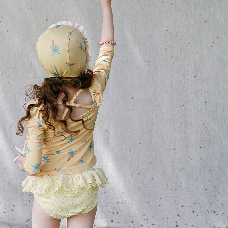 ベビー用水着 ガールズ水着 ラッフルフリルレース長袖セパレート スイムウェア【mh0009630】