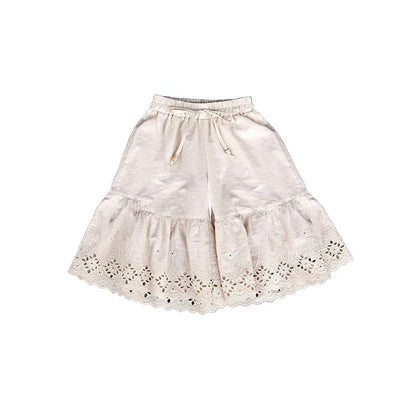 ロングパンツ・スウェットパンツ スカラップレースワイドルーズクロップドパンツガウチョパンツ【mh0009633】