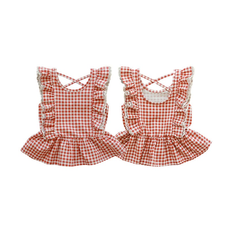 タンクトップ・キャミソール・ノースリーブトップス チェックバタフライフリルペプラムノースリーブブラウス【mh0009635】