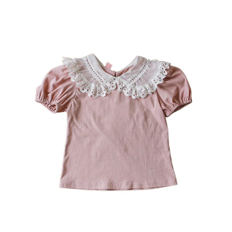 半袖シャツ・ブラウス ビッグレース襟半袖パフスリーブブラウス【mh0009641】