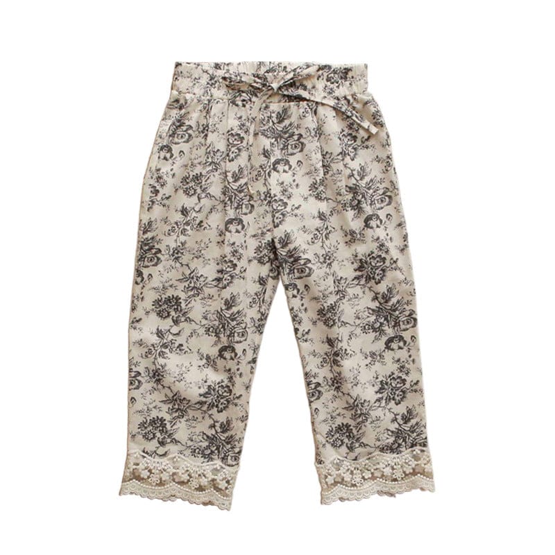 ロングパンツ・スウェットパンツ フラワープリント裾レースクロップドイージーパンツ【mh0009644】