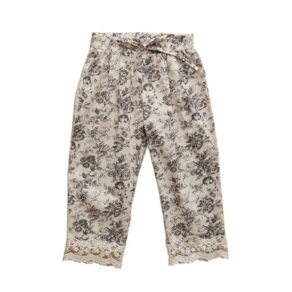 ロングパンツ・スウェットパンツ フラワープリント裾レースクロップドイージーパンツ【mh0009644】