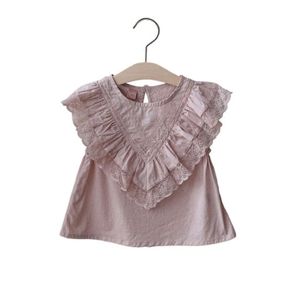 タンクトップ・キャミソール・ノースリーブトップス ボリュームレースフリルノースリーブブラウス【mh0009646】