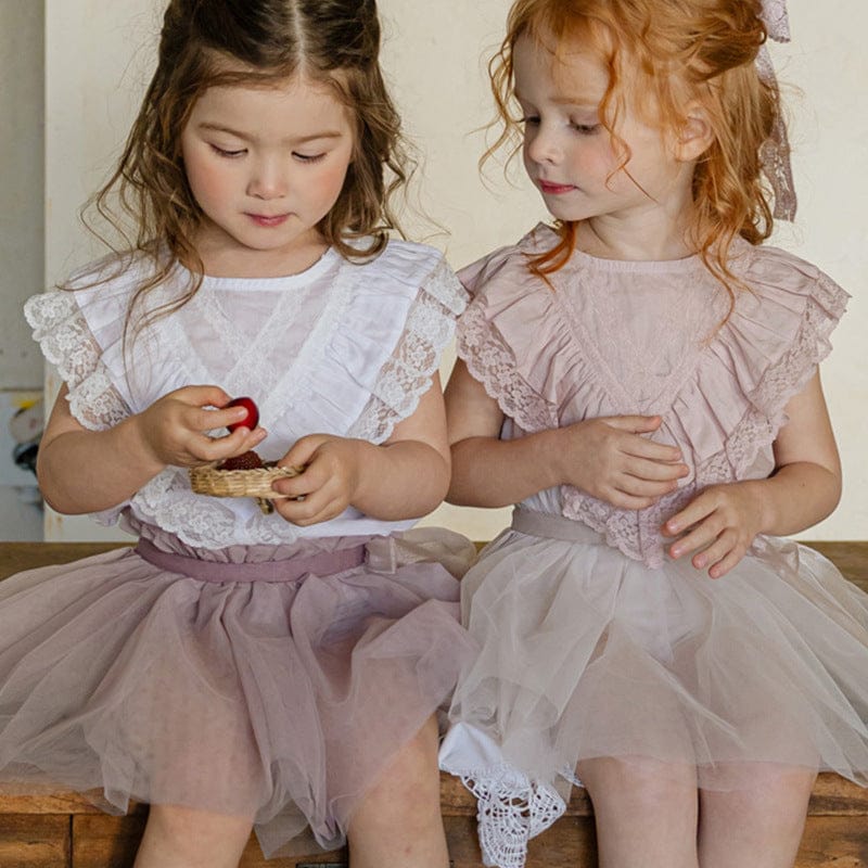 タンクトップ・キャミソール・ノースリーブトップス ボリュームレースフリルノースリーブブラウス【mh0009646】