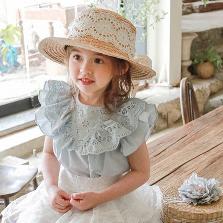 タンクトップ・キャミソール・ノースリーブトップス スカラップレースフリルスリーブブラウス【mh0009648】