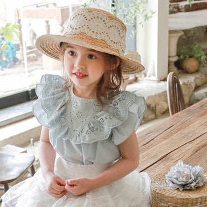 タンクトップ・キャミソール・ノースリーブトップス スカラップレースフリルスリーブブラウス【mh0009648】