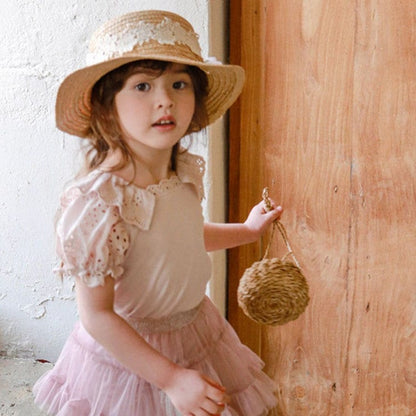 半袖シャツ・ブラウス レース半袖パフスリーブブラウス【mh0009652】