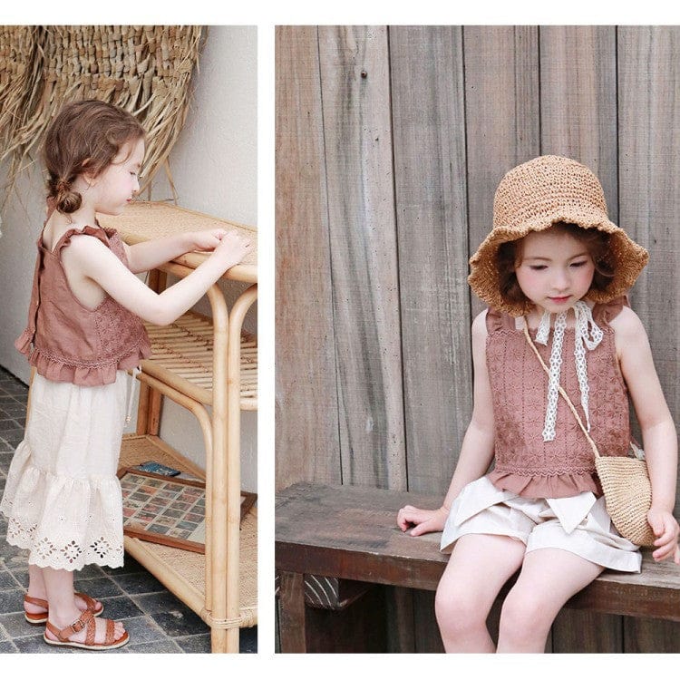 タンクトップ・キャミソール・ノースリーブトップス 刺繍エンボスフリルキャミソールブラウス【mh0009655】