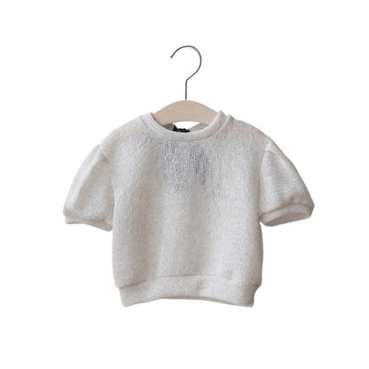 ニット・セーター バックリボン半袖パフスリーブサマーニットトップス【mh0009656】