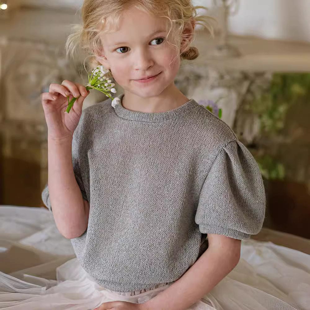 ニット・セーター バックリボン半袖パフスリーブサマーニットトップス【mh0009656】