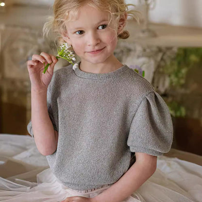 ニット・セーター バックリボン半袖パフスリーブサマーニットトップス【mh0009656】