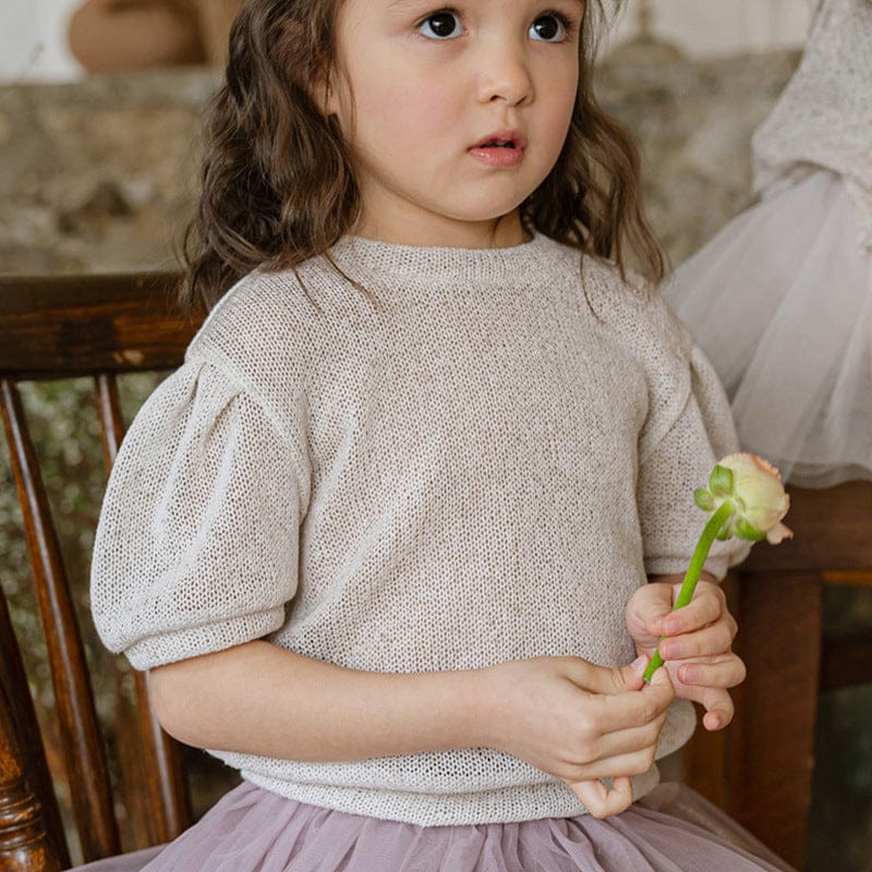 ニット・セーター バックリボン半袖パフスリーブサマーニットトップス【mh0009656】