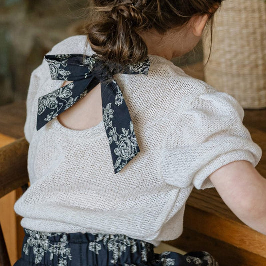 ニット・セーター バックリボン半袖パフスリーブサマーニットトップス【mh0009656】