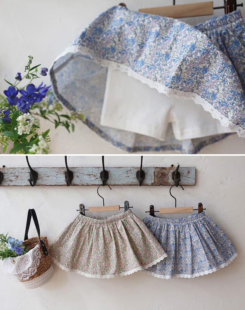 スカート フラワープリント裾レースパンツインスカート【mh0010273】