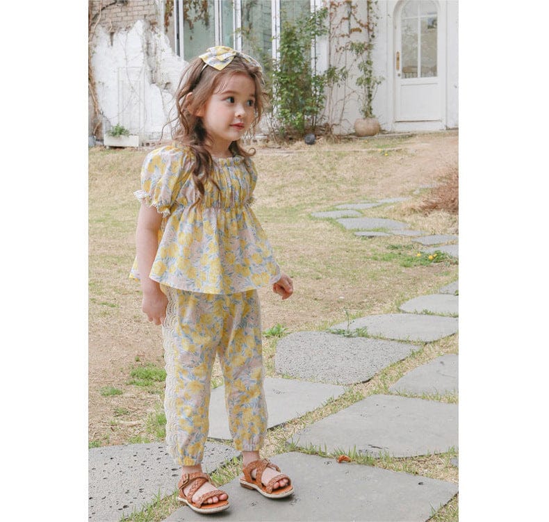 半袖シャツ・ブラウス フラワープリントガーリー半袖パフスリーブブラウス【mh0010274】