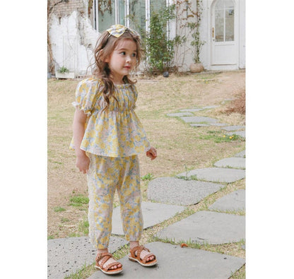 半袖シャツ・ブラウス フラワープリントガーリー半袖パフスリーブブラウス【mh0010274】