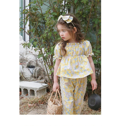 半袖シャツ・ブラウス フラワープリントガーリー半袖パフスリーブブラウス【mh0010274】