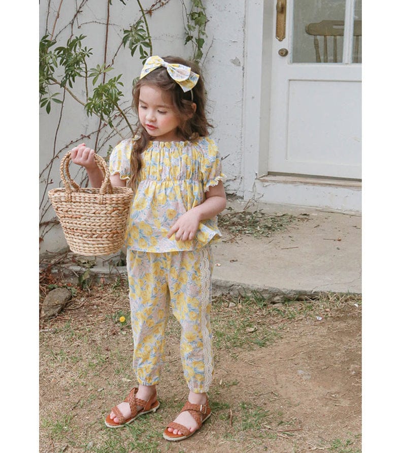 ロングパンツ・スウェットパンツ フラワープリントサイドレースクロップドパンツ【mh0010278】