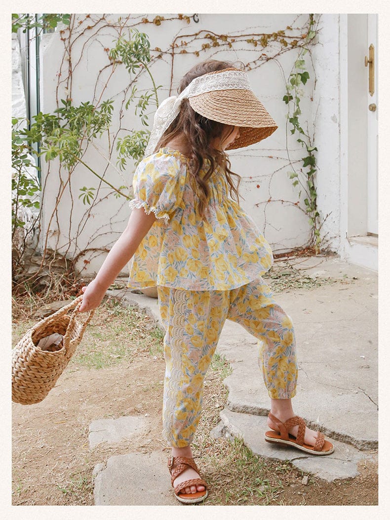 ロングパンツ・スウェットパンツ フラワープリントサイドレースクロップドパンツ【mh0010278】