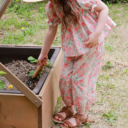 ロングパンツ・スウェットパンツ フラワープリントサイドレースクロップドパンツ【mh0010278】