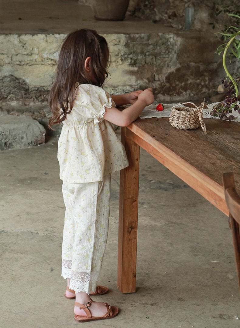 半袖シャツ・ブラウス フラワープリント半袖パフスリーブスモックブラウス【mh0010281】