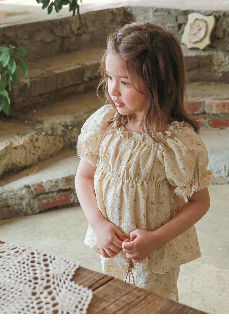 半袖シャツ・ブラウス フラワープリント半袖パフスリーブスモックブラウス【mh0010281】