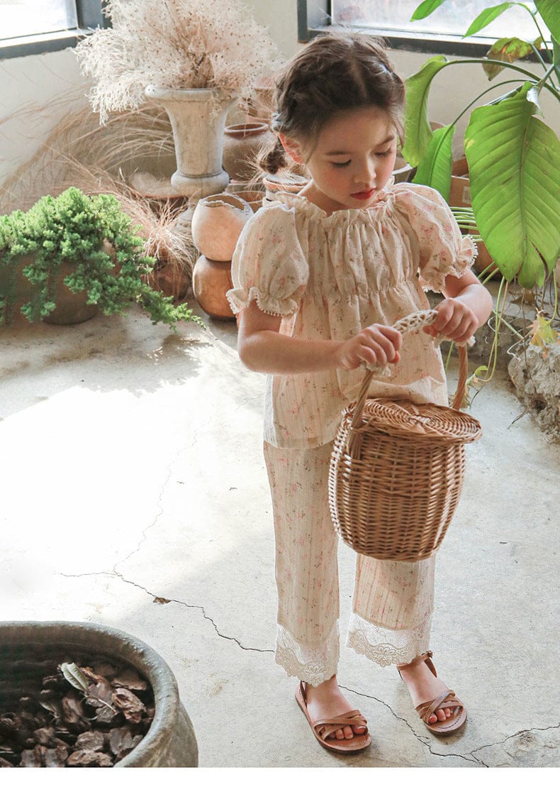 半袖シャツ・ブラウス フラワープリント半袖パフスリーブスモックブラウス【mh0010281】