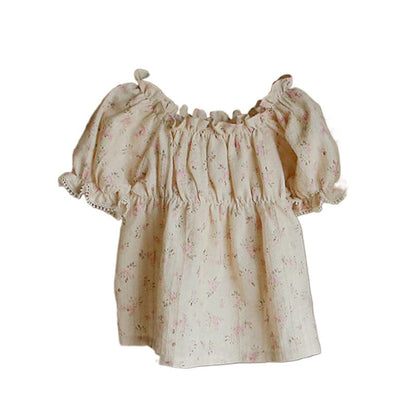 半袖シャツ・ブラウス フラワープリント半袖パフスリーブスモックブラウス【mh0010281】