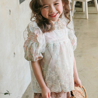 タンクトップ・キャミソール・ノースリーブトップス 刺繍レース重ね着シアーブラウス【mh0010285】