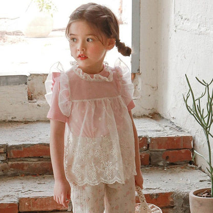 タンクトップ・キャミソール・ノースリーブトップス 刺繍レース重ね着シアーブラウス【mh0010285】