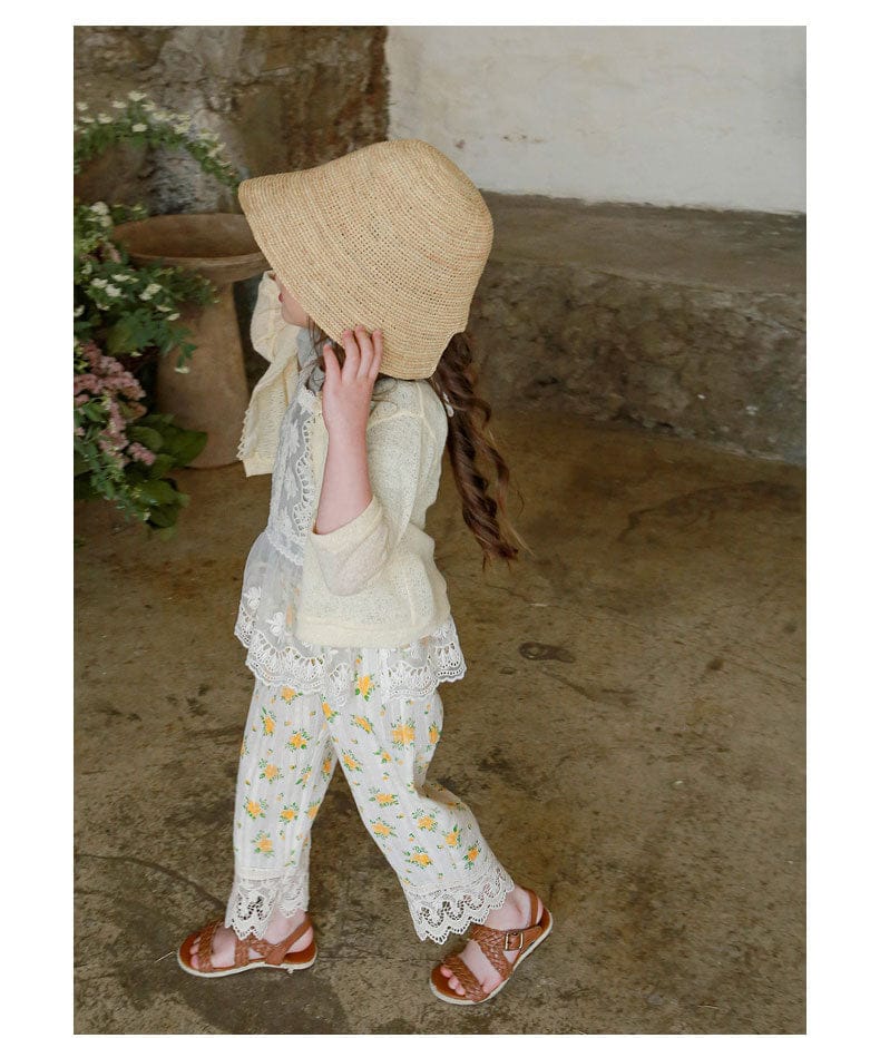 ロングパンツ・スウェットパンツ フラワープリント裾レースクロップドパンツ【mh0010290】