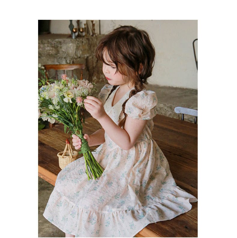 半袖ワンピース レース襟半袖パフスリーブフリルワンピース【mh0010291】