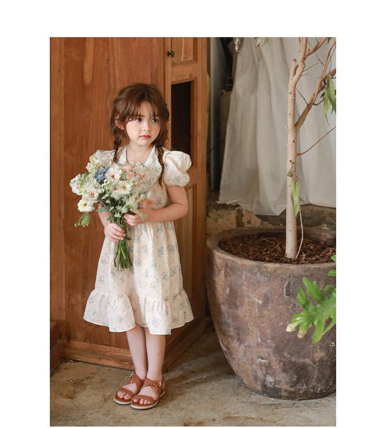 半袖ワンピース レース襟半袖パフスリーブフリルワンピース【mh0010291】