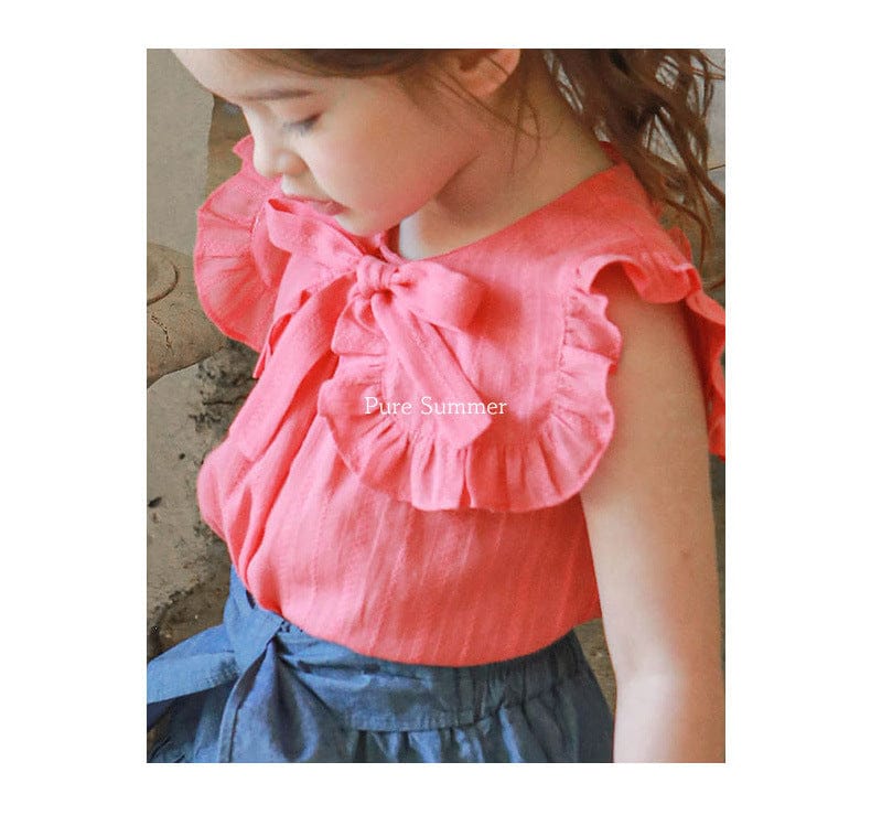 タンクトップ・キャミソール・ノースリーブトップス リボンビッグ襟ノースリーブブラウス【mh0010292】