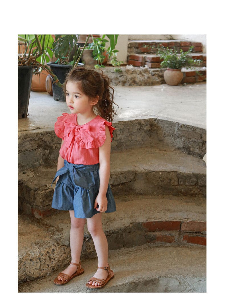 タンクトップ・キャミソール・ノースリーブトップス リボンビッグ襟ノースリーブブラウス【mh0010292】