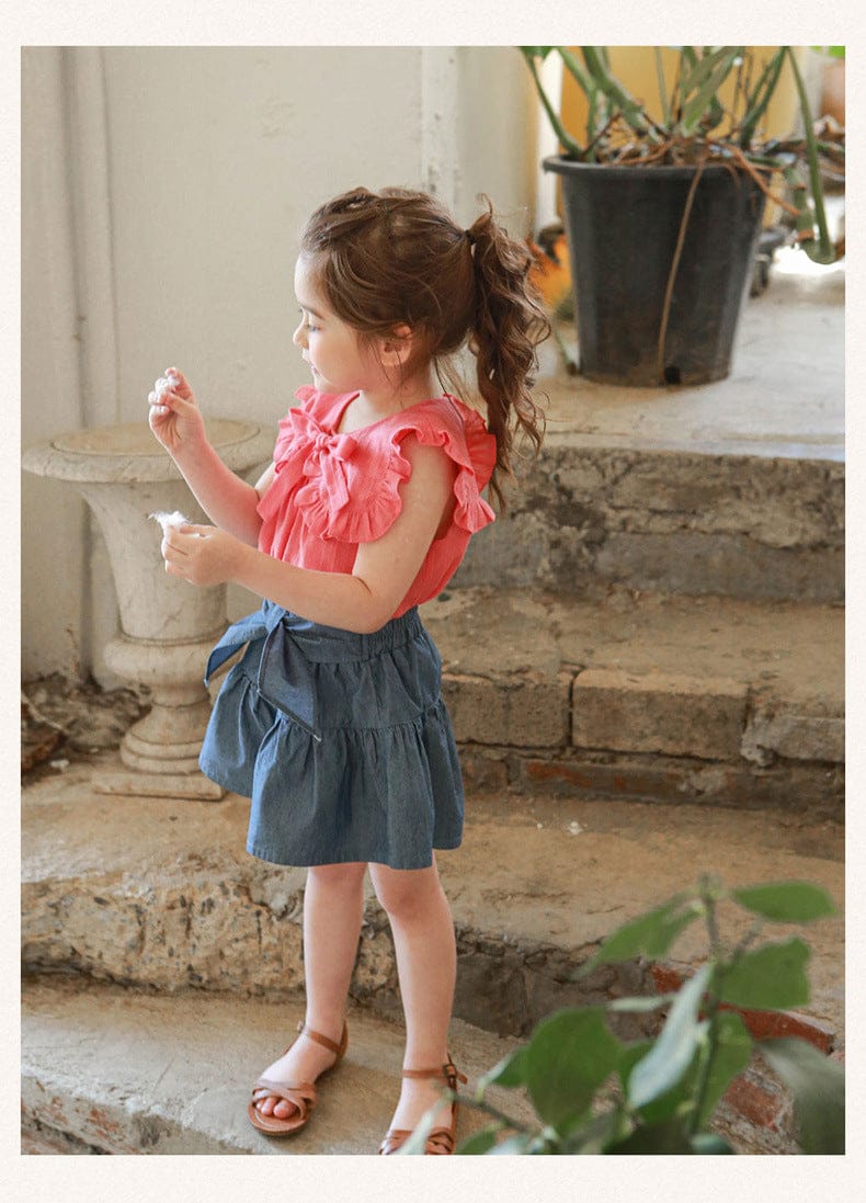 タンクトップ・キャミソール・ノースリーブトップス リボンビッグ襟ノースリーブブラウス【mh0010292】